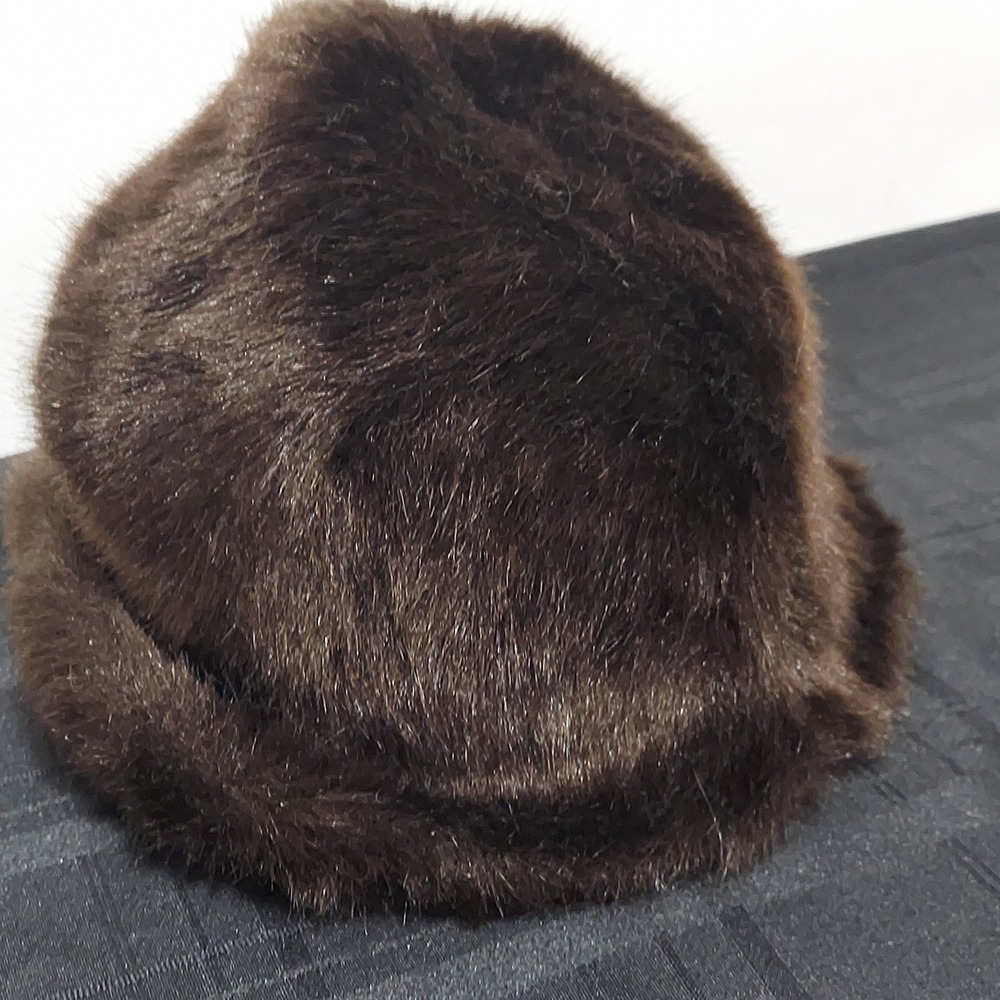 Vintage Brown Faux Fur Pillbox Hat Made in England Winter‎ Cloche Accessory